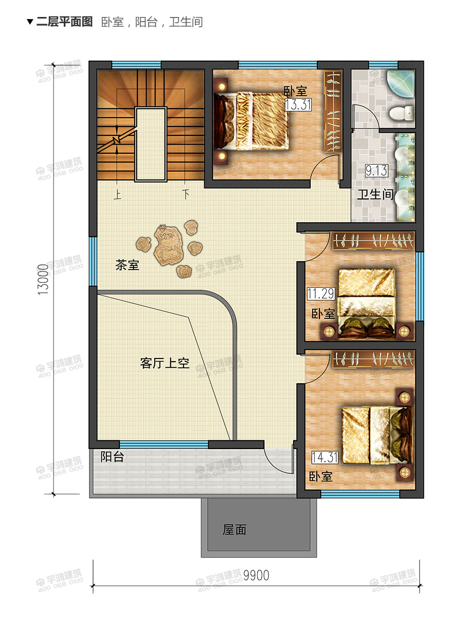 10x13米復式三層農村自建房設計圖紙