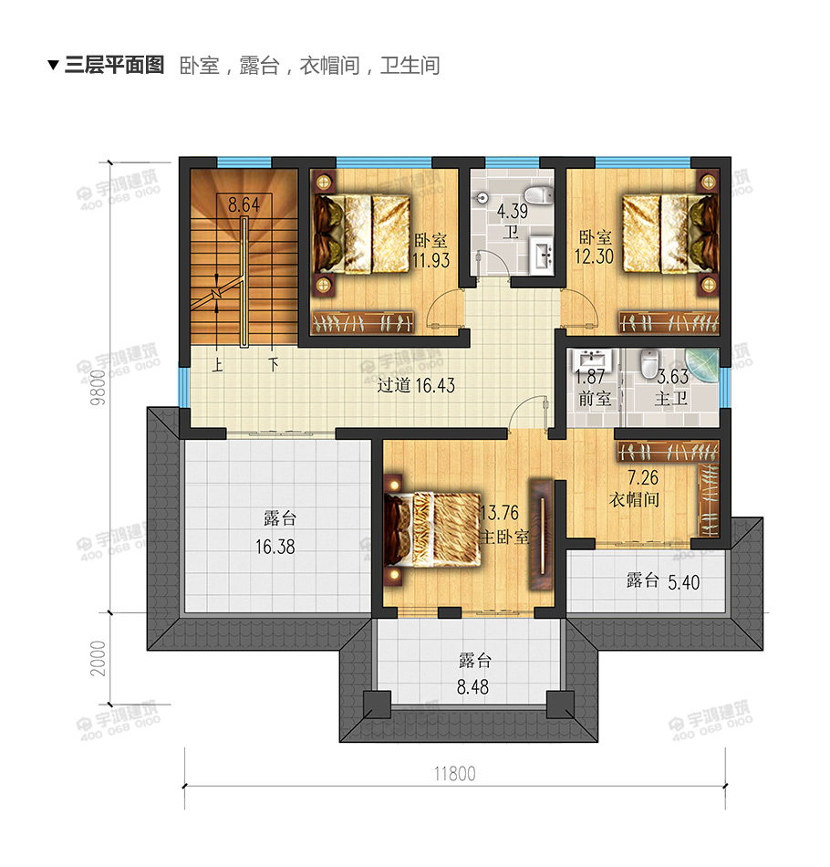 12x12米新中式復式農村別墅設計圖紙