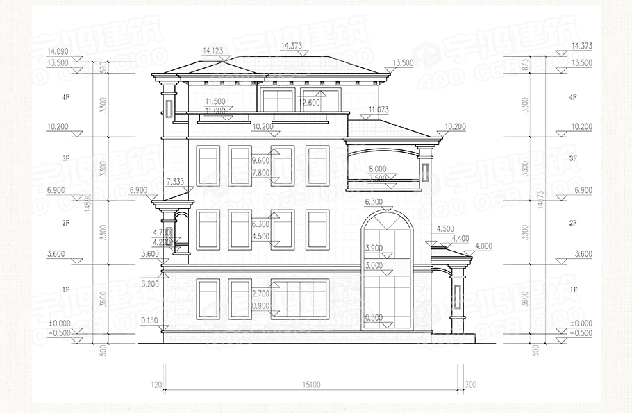 帶堂屋歐式四層農(nóng)村自建房設(shè)計(jì)圖紙