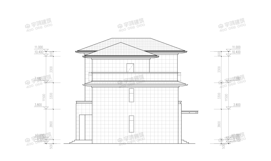新亞洲風格三層農村自建別墅設計圖紙