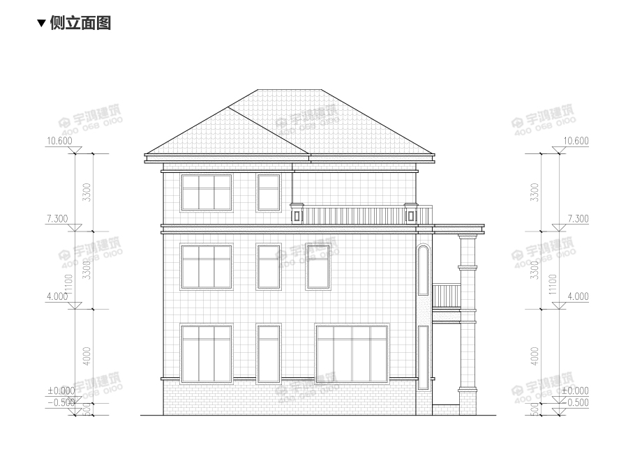 2019新款50萬農(nóng)村三層小洋樓設(shè)計圖側(cè)立面圖2