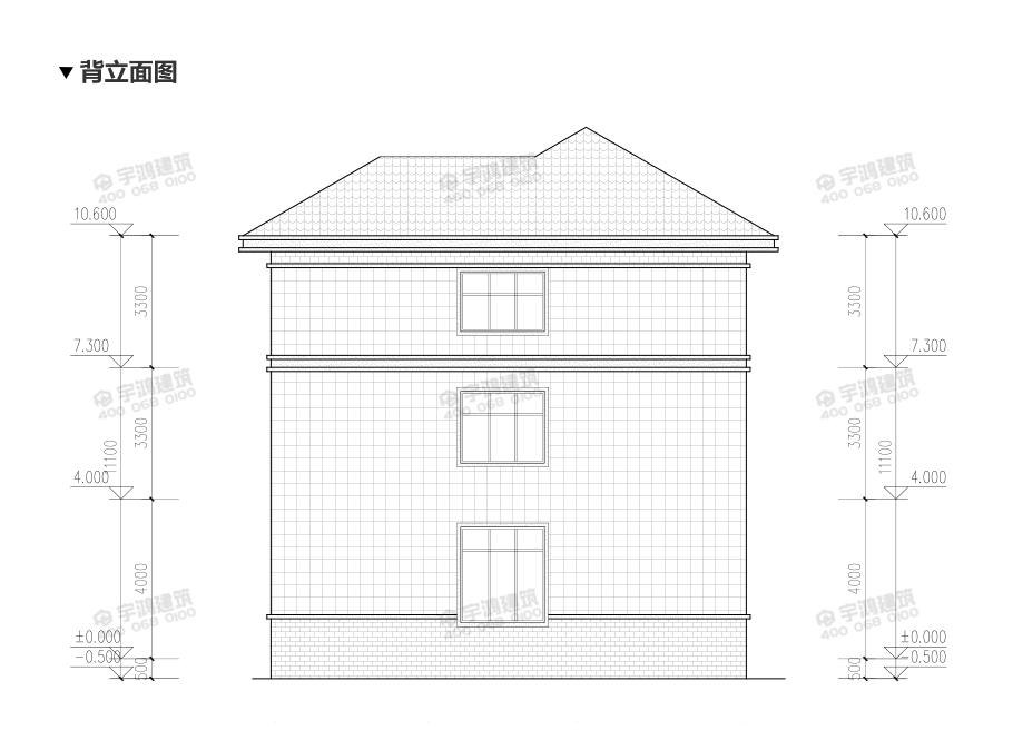 2019新款50萬農(nóng)村三層小洋樓設(shè)計圖背立面圖