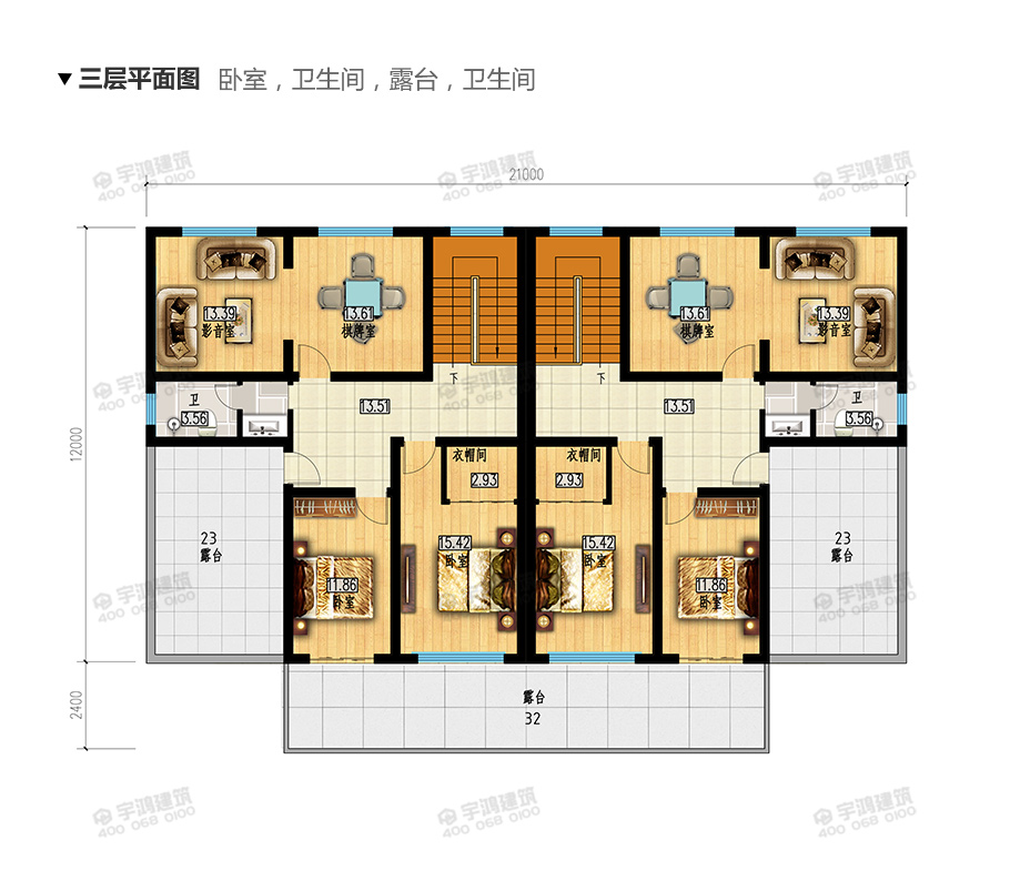 2019年新款農村現代雙拼別墅設計圖紙及效果圖