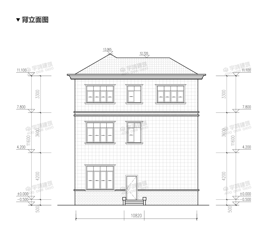 高端大氣三層農(nóng)村別墅設(shè)計圖，帶挑空客廳，框架結(jié)構(gòu)