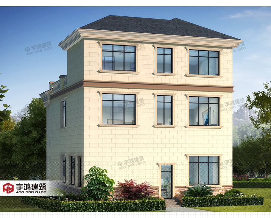 高端大氣三層農(nóng)村別墅設(shè)計圖，帶挑空客廳，框架結(jié)構(gòu)