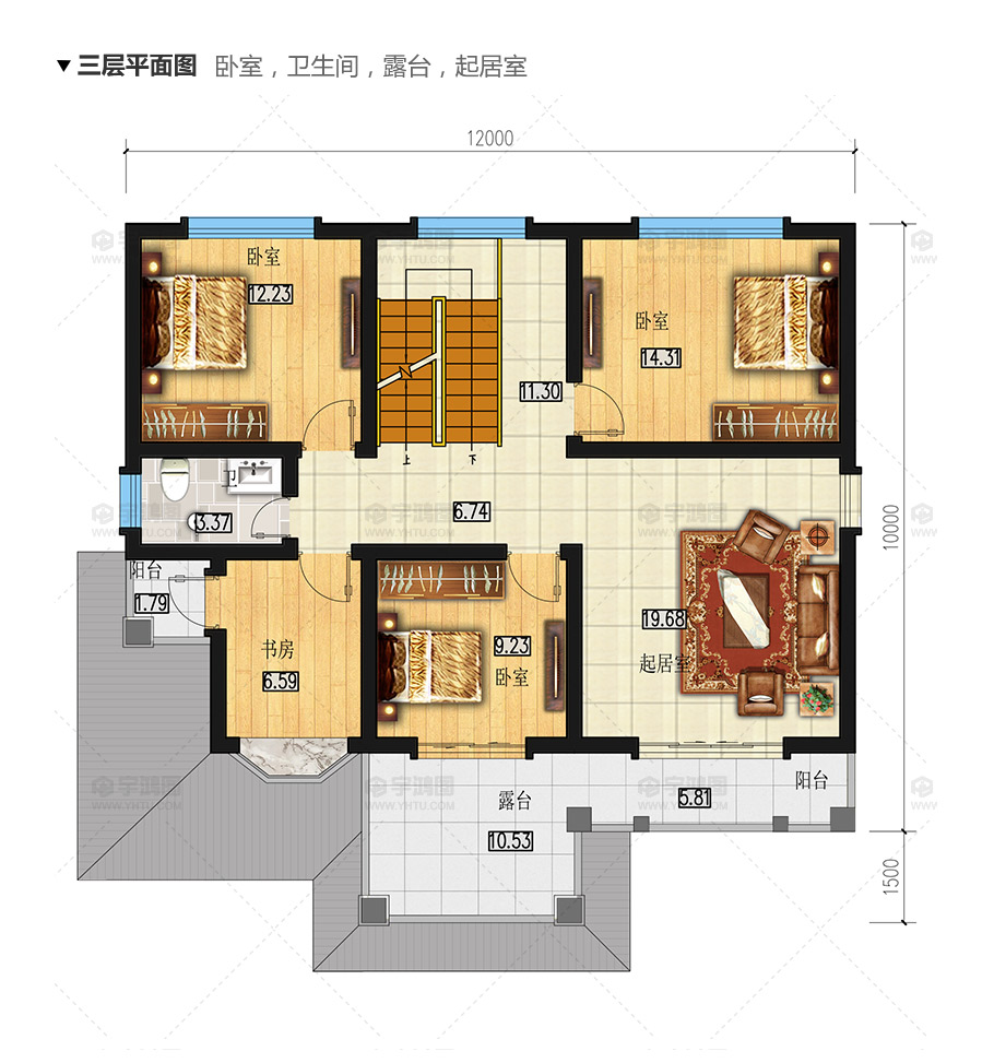 120平方米帶客廳中空農村房屋設計圖紙，外觀高端大氣
